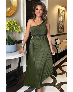 Платье миди из атласа оливкового цвета на одно плечо с плиссировкой, зеленый Ax paris