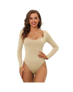 Женское боди с длинными рукавами, корректирующее белье, облегающий эластичный трико с квадратным вырезом, топы, цвет Khaki Allegra k