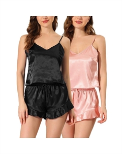 Женское атласное нижнее белье, топы и шорты, одежда для сна, пижамные комплекты, цвет Black Pink Cheibear