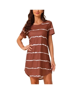 Женская ночная рубашка с круглым вырезом, полосатая ночная рубашка с коротким рукавом, ночная рубашка, цвет Burgundy Cheibear