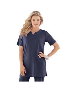 Женская мягкая трикотажная туника больших размеров с вырезом и вырезом, темно-синий Roaman's