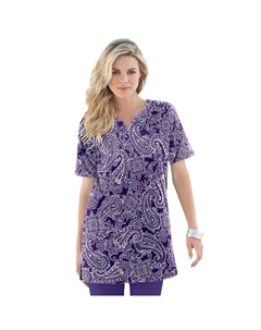 Женская мягкая трикотажная туника больших размеров с вырезом и вырезом с принтом, цвет Violet Lace Paisley Roaman's