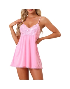 Женская ночная рубашка с v-образным вырезом, кружевная ночная рубашка без рукавов, розовый Cheibear