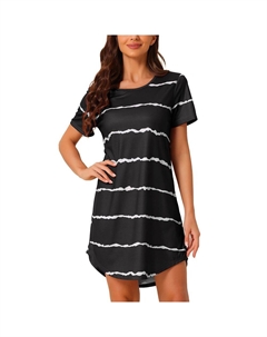 Женская ночная рубашка с круглым вырезом, полосатая ночная рубашка с коротким рукавом, ночная рубашка, черный Cheibear