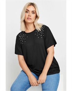 Футболка с жемчужной отделкой, черный Yours curve