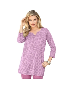 Женская мягкая трикотажная туника больших размеров Roaman с вырезом три четверти и вырезом, цвет Mauve Classic Roaman's