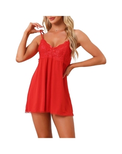 Женская ночная рубашка с v-образным вырезом, кружевная ночная рубашка без рукавов, красный Cheibear