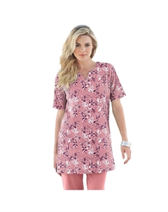 Женская мягкая трикотажная туника больших размеров с вырезом и вырезом с принтом, цвет Desert Rose Painterly Roaman's