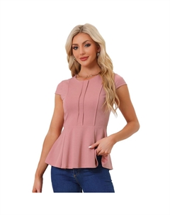 Женский элегантный однотонный топ с короткими рукавами и баской, цвет Dusty Pink Allegra k