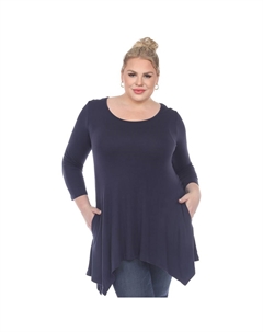 Туника больших размеров с платком и подолом, темно-синий Wm fashion