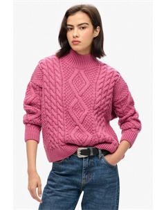 Джемпер поло с арановой вязкой, розовый Superdry