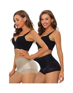 Женские кружевные трусы с высокой талией, 2 упаковки, корректирующее белье, подтягивающие бедра, трусики с контролем живота, Bodyshaper, цвет Light Brown Black Allegra k