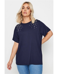 Футболка с жемчужной отделкой, синий Yours curve