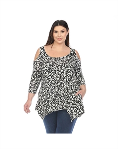 Туника больших размеров с леопардовым принтом и открытыми плечами, цвет Black Leopard Wm fashion