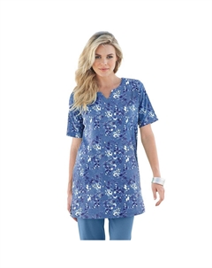 Женская мягкая трикотажная туника больших размеров с вырезом и вырезом с принтом, цвет Dusty Indigo Painterly Roaman's