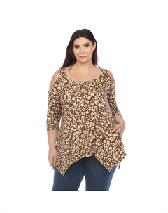 Туника больших размеров с леопардовым принтом и открытыми плечами, цвет Brown Leopard Wm fashion