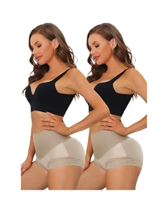 Женские кружевные трусы с высокой талией, 2 упаковки, корректирующее белье, подтягивающие бедра, трусики с контролем живота, Bodyshaper, цвет Light Brown Allegra k