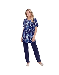 Женская мягкая трикотажная туника больших размеров с вырезом и вырезом с принтом, цвет Navy Palm Print Roaman's