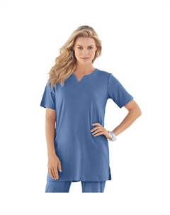 Женская мягкая трикотажная туника больших размеров с вырезом и вырезом, цвет Dusty Indigo Roaman's