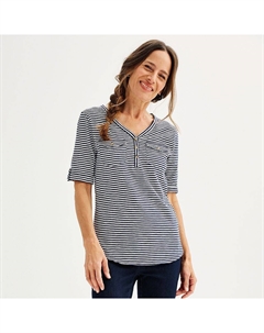 Удобный топ на пуговицах Petite с рукавами до локтя, цвет Navy Stripe Croft & barrow