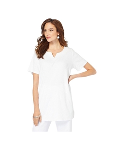 Женская мягкая трикотажная туника больших размеров с вырезом и вырезом, белый Roaman's