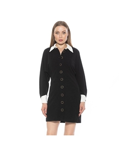 Женское бархатное платье «летучая мышь» на пуговицах с контрастным воротником, цвет Black Ivory Alexia admor