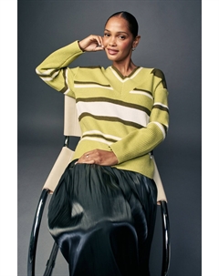 Свободный трикотажный джемпер с V образным вырезом в рубчик, зеленый Next