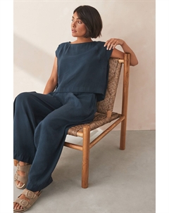 Свободный топ с короткими рукавами, синий Next