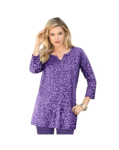 Женская мягкая трикотажная туника больших размеров Roaman с вырезом три четверти и вырезом, цвет Violet Animal Spots Roaman's