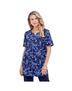 Женская мягкая трикотажная туника больших размеров с вырезом и вырезом с принтом, цвет Navy Graphic Vine Roaman's