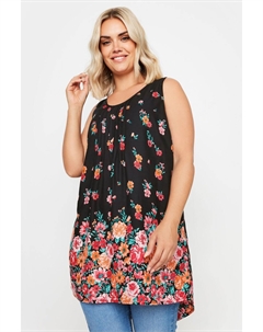 Жилет с цветочным узором и плиссировкой по подолу, черный Yours curve