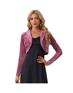 Бархатный укороченный топ для женского кардигана с открытым передним воротником и длинными рукавами, фиолетовый Allegra k