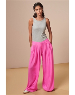 Очень широкие брюки со складками и льном, розовый Next