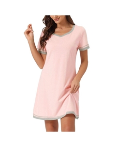 Женская ночная рубашка с коротким рукавом контрастного цвета, ночная рубашка с V-образным вырезом, ночная рубашка, розовый Cheibear