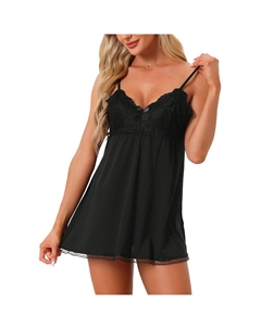 Женская ночная рубашка с v-образным вырезом, кружевная ночная рубашка без рукавов, черный Cheibear
