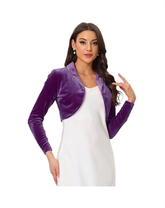 Бархатный укороченный топ для женского кардигана с открытым передним воротником и длинными рукавами, фиолетовый Allegra k