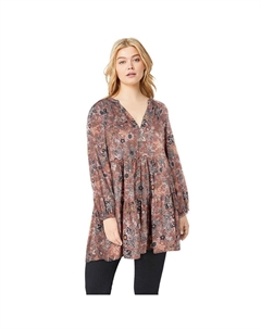 Женская многоярусная туника больших размеров с V-образным вырезом и вырезом, цвет Rose Multi Print Ellos