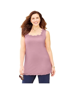 Женская майка с квадратным вырезом и кружевной отделкой больших размеров, цвет Dusty Pink Catherine's