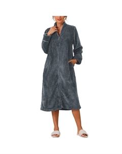 Женский фланелевой теплый уютный пушистый длинный халат Домашняя одежда Домашние халаты на молнии, серый Cheibear