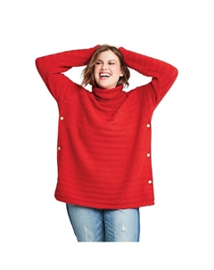 Женский свитер больших размеров с воротником на боковых пуговицах, цвет Poppy Red Ellos