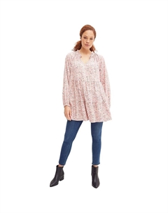 Женская многоуровневая туника больших размеров с рюшами и воротником, цвет Ivory Rose Floral Ellos