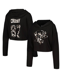 Женский укороченный пуловер с капюшоном и леопардовым принтом Sidney Crosby, черный Pittsburgh Penguins с леопардовым принтом, цвет Png Black Majestic threads