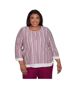 Топ размера плюс в металлическую полоску со съемным колье, цвет Multi Red Alfred dunner