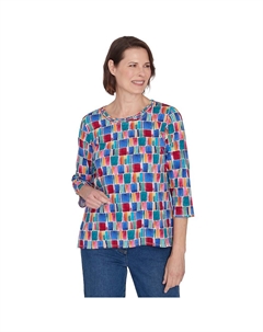 Топ с короткими рукавами и принтом Petite Box, цвет Multi Blue Alfred dunner