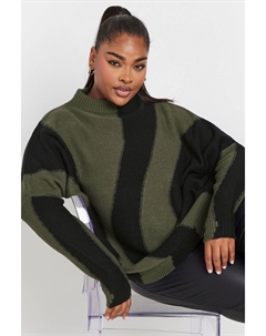 Джемпер свободного кроя с цветными блоками и завитками, зеленый Yours curve