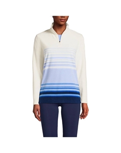 Женский флисовый пуловер в полоску с омбре и молнией 1/4 на кокетке Lands End, цвет Cornflower Stripe Lands' end