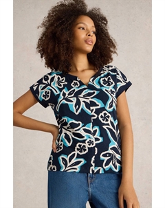 Футболка с вырезом ножом из 100% органического хлопка, синий White stuff