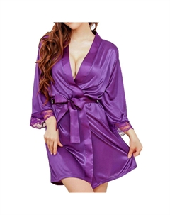 Шелковое атласное женское нижнее белье, халат, одежда для сна, кимоно, халаты фиолетового цвета, фиолетовый Unique bargains