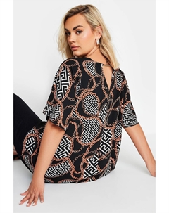 Блузка с короткими рукавами и цепочкой на спине, черный Yours curve