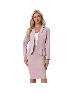 Женские комплекты из 2 предметов, офисный блейзер с баской и карандашом, деловая юбка, комплекты костюмов, розовый Allegra k